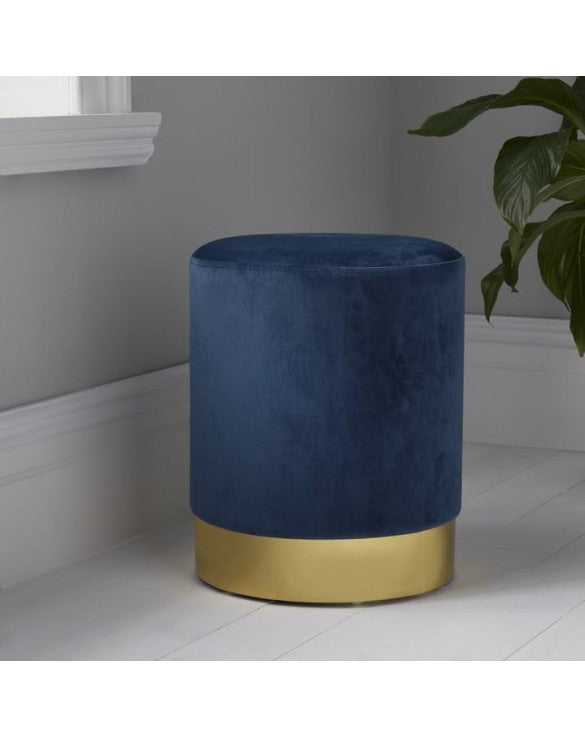 Pouf rond bleu mystique finition or