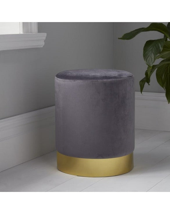Pouf rond gris finition or