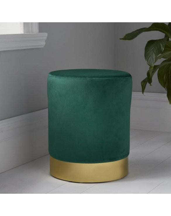 Pouf rond vert émeraude finition or